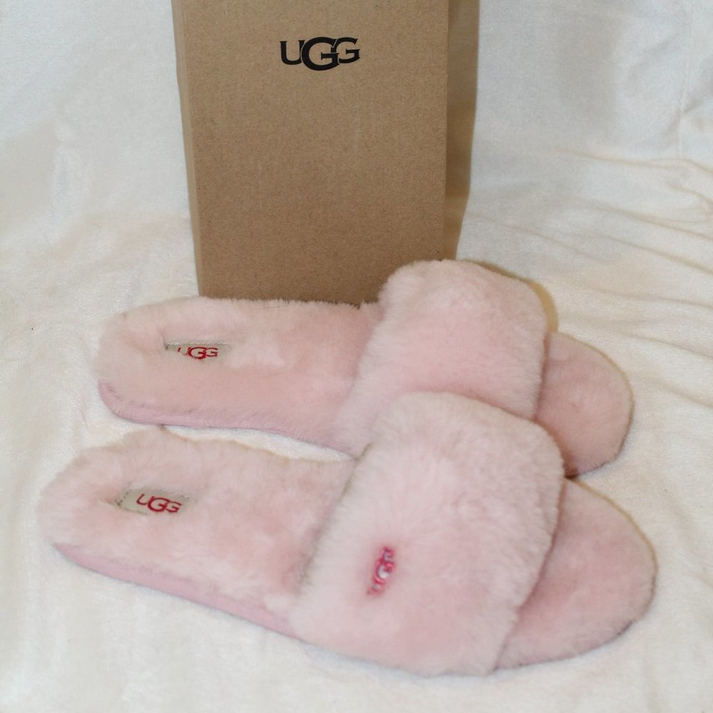 NIB WOMEN'S UGG FUR‎ SLIDE SLIPPER SANDALS PINK